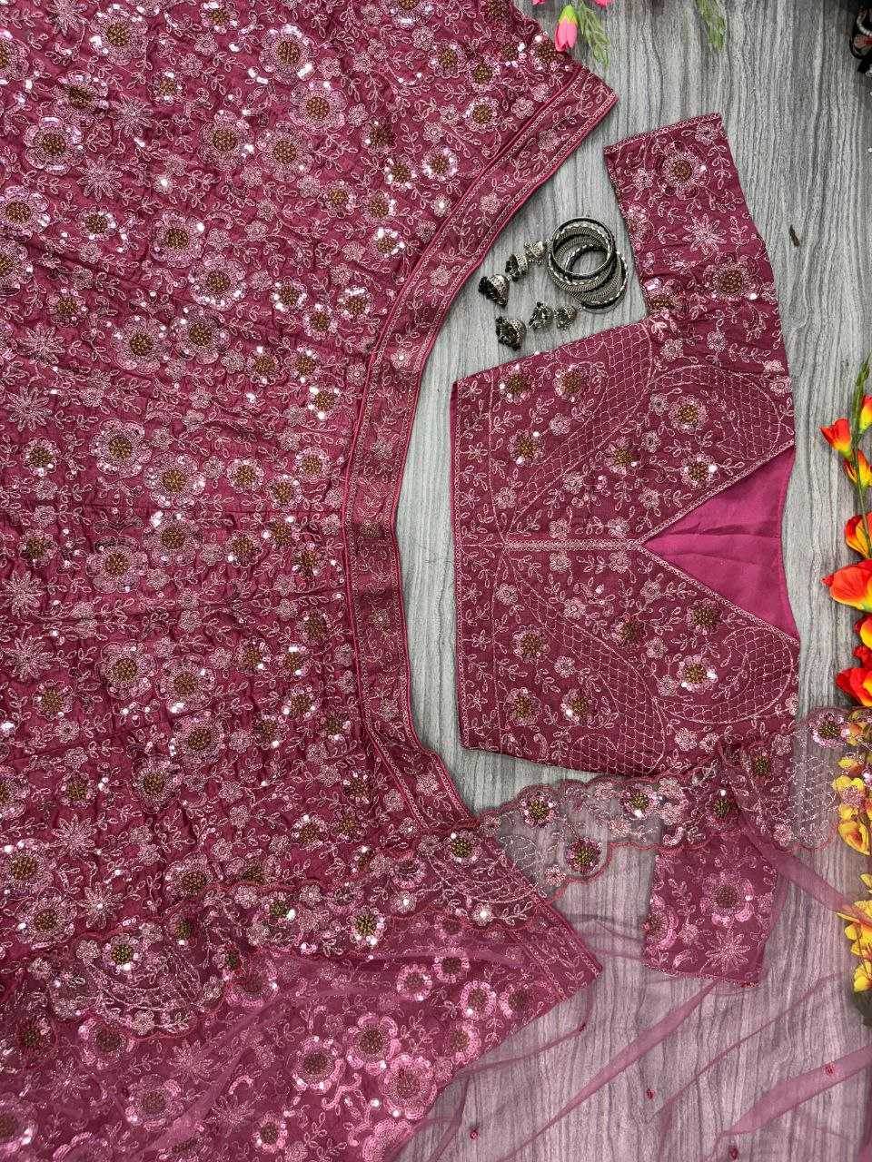 Chinon Silk Embroidered Zari Work Sequins Lehenga - MYLUXURY LANE ENTERPRISE